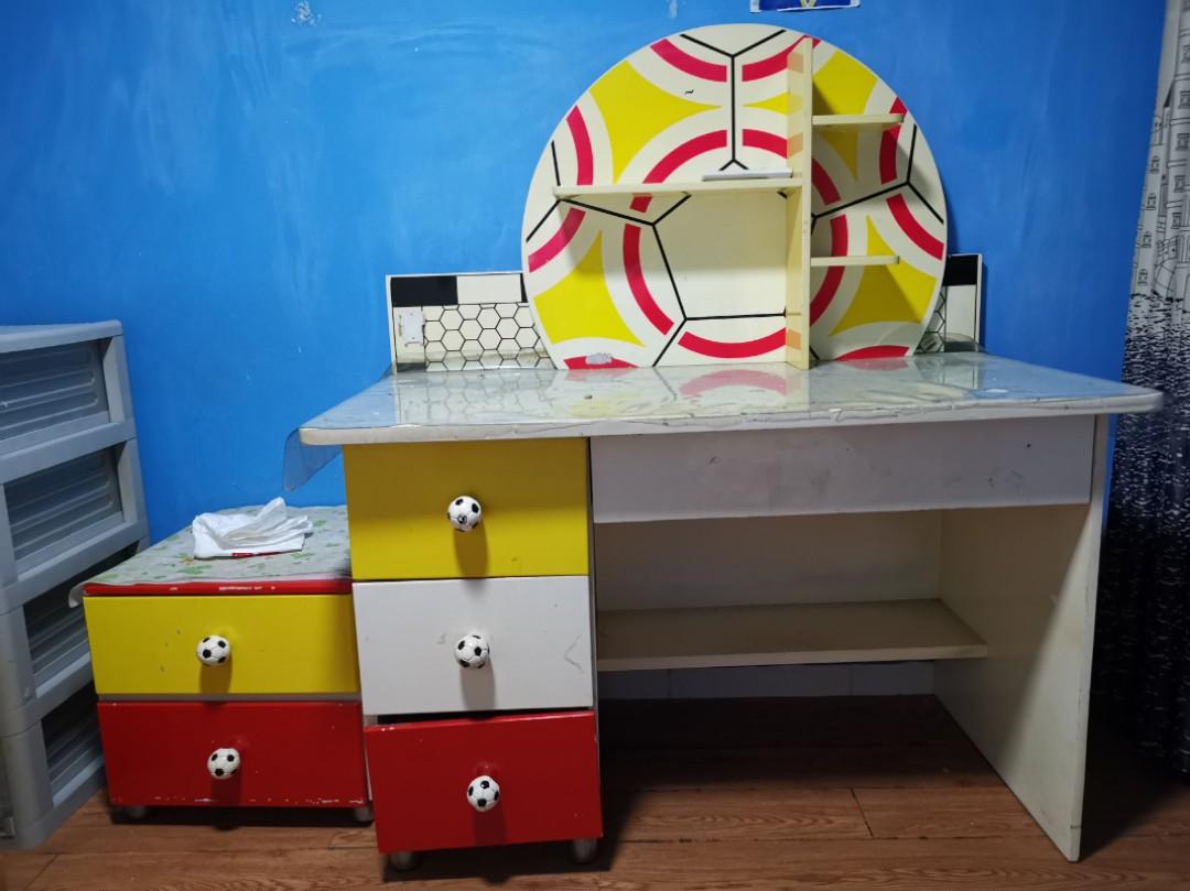 Full Set Kids Study Table Wardrobe Small Side Cabinet