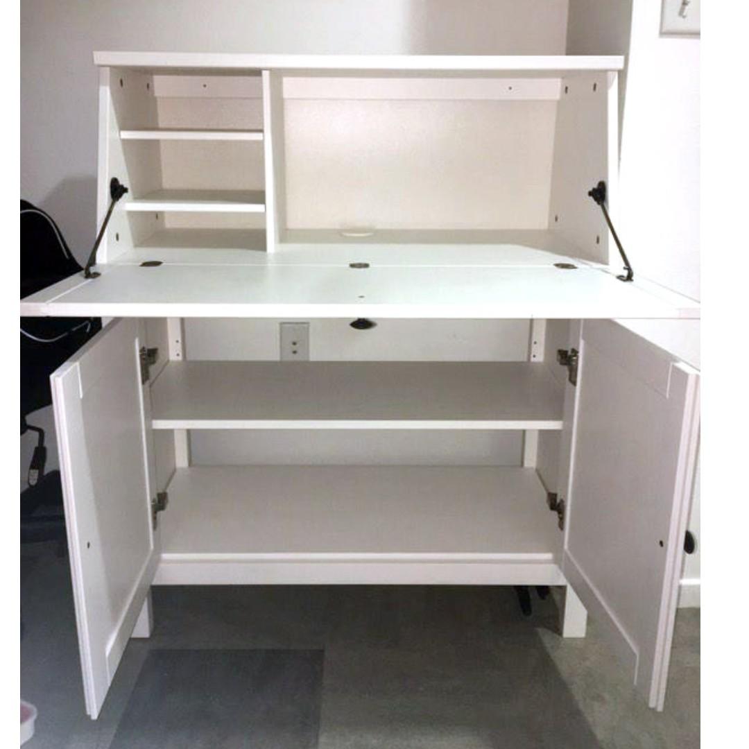 Ikea Hemnes Bureau Secretary Desk Table White Furniture Shelves Drawers On Carousell