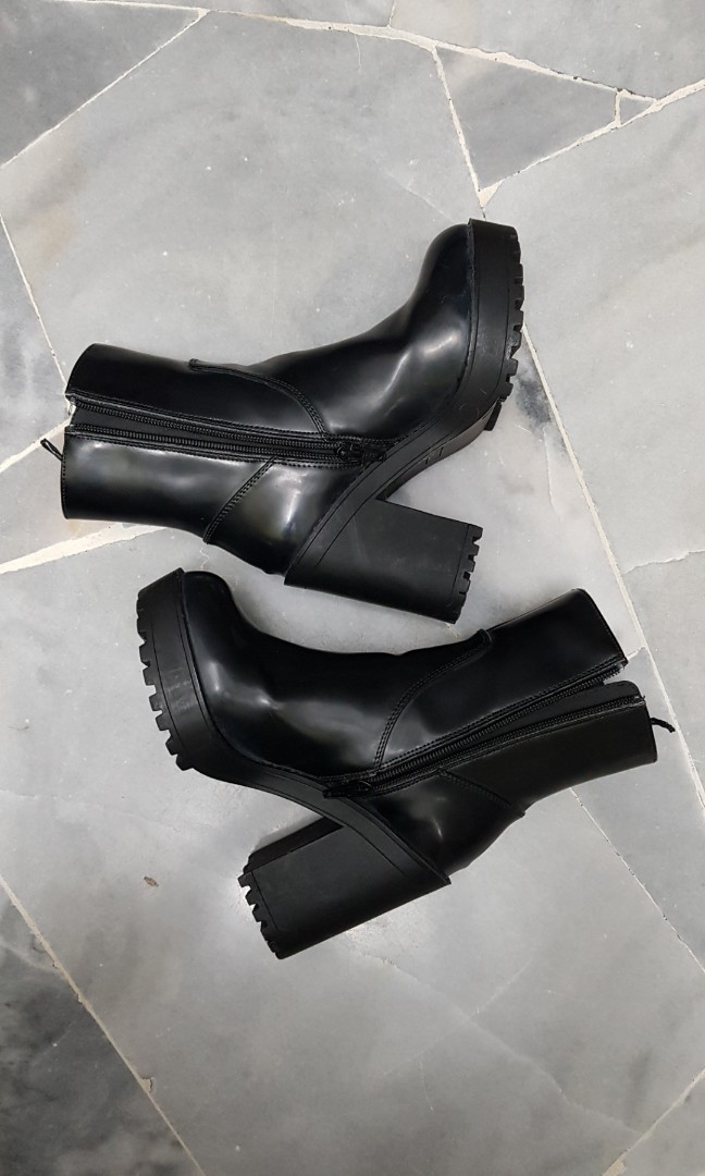 Monki black ankle platform high boots 
