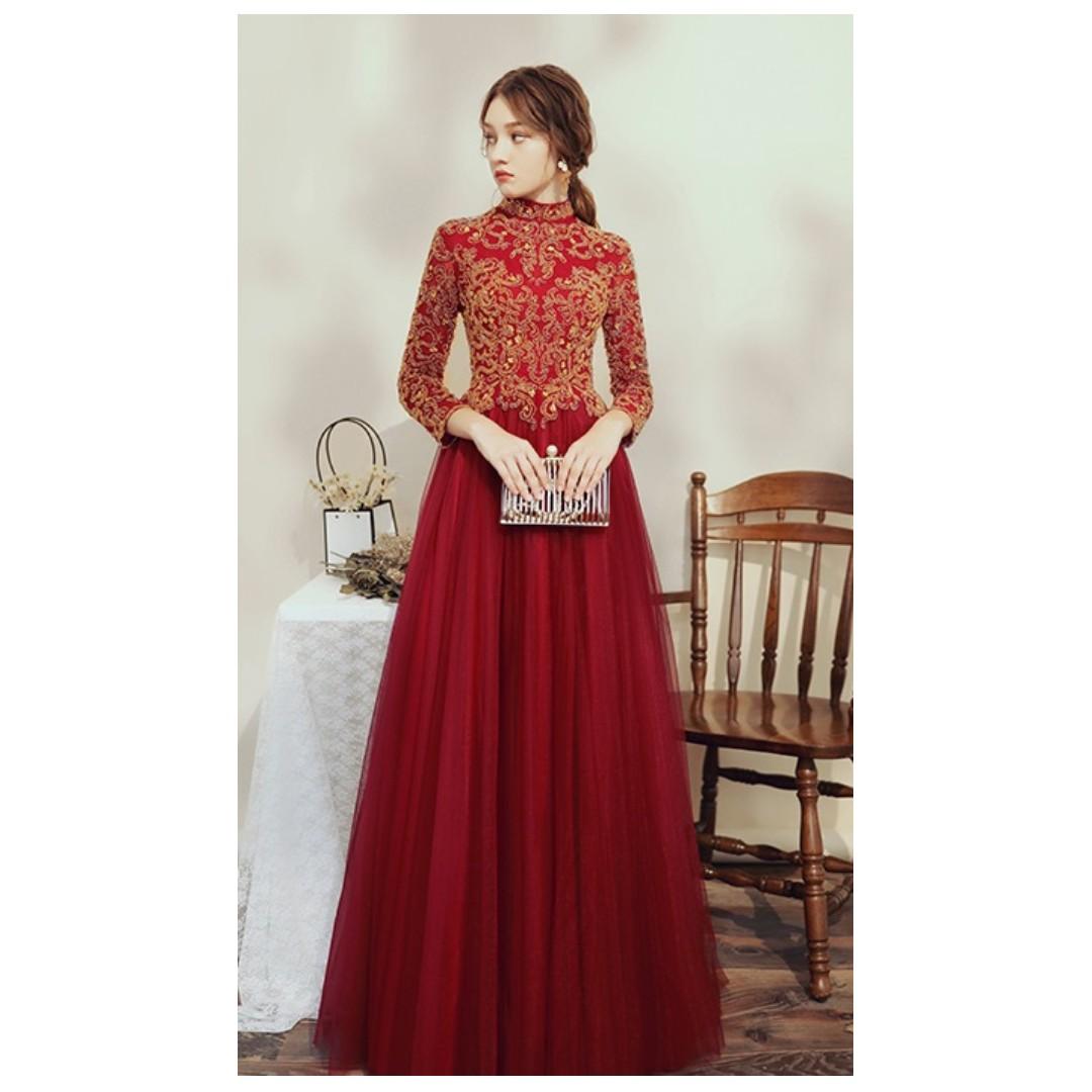 Red formal clearance dress with sleeves