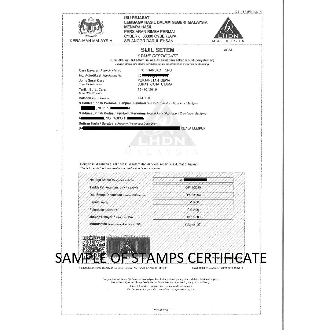 Stamp Duty For Tenancy Agreement Rental Agreement Runner Service Sijil Perjanjian Sewa Services Others On Carousell