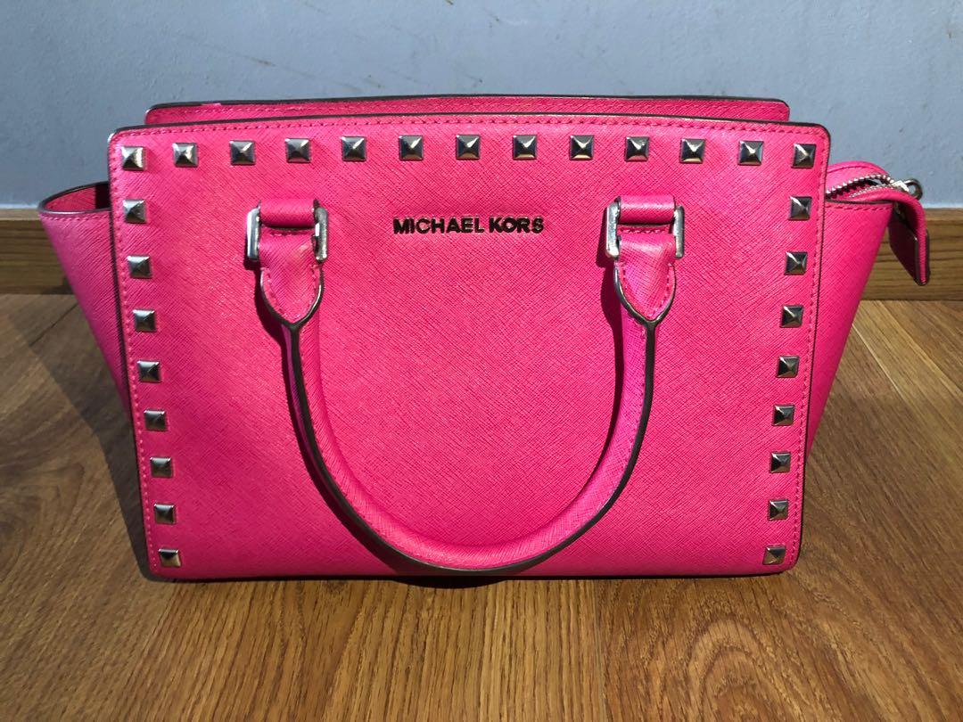 Studded Michael Kors Selma Bag in Bright Pink, Women's Fashion, Bags &  Wallets, Cross-body Bags on Carousell