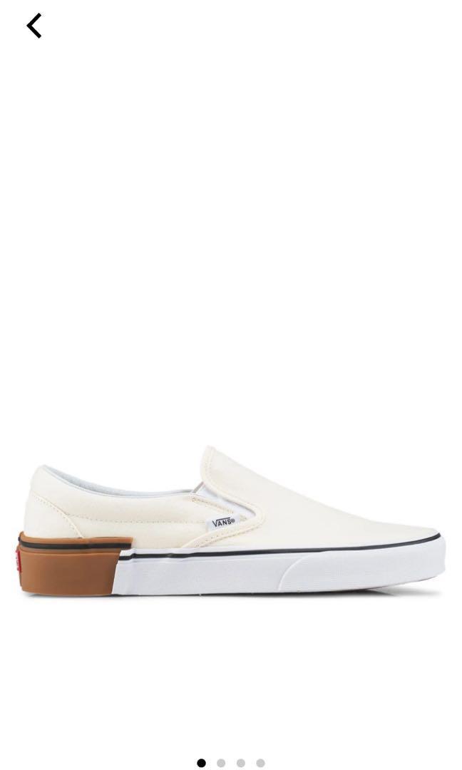 White slip on vans with gum sole outlet