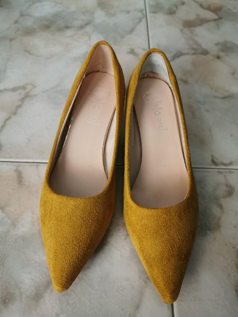 Yellow Suede Short Heels, Women's 