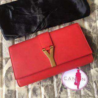 Authentic YSL Red Leather Y Clutch.