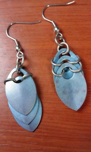 Denim-Blue Titanium Scale Earrings