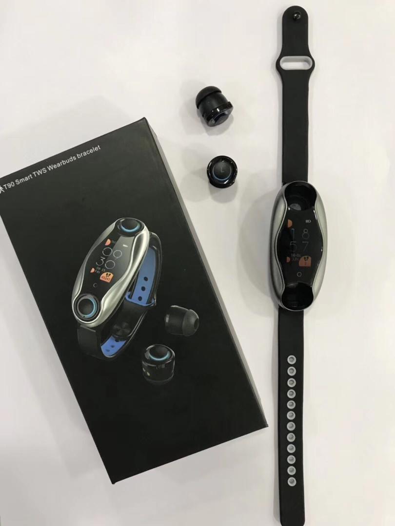 Direct Warehouse Price T90 2 in 1 Bracelet Bluetooth 5.0 with Wireless Earphones IP67 Waterproof