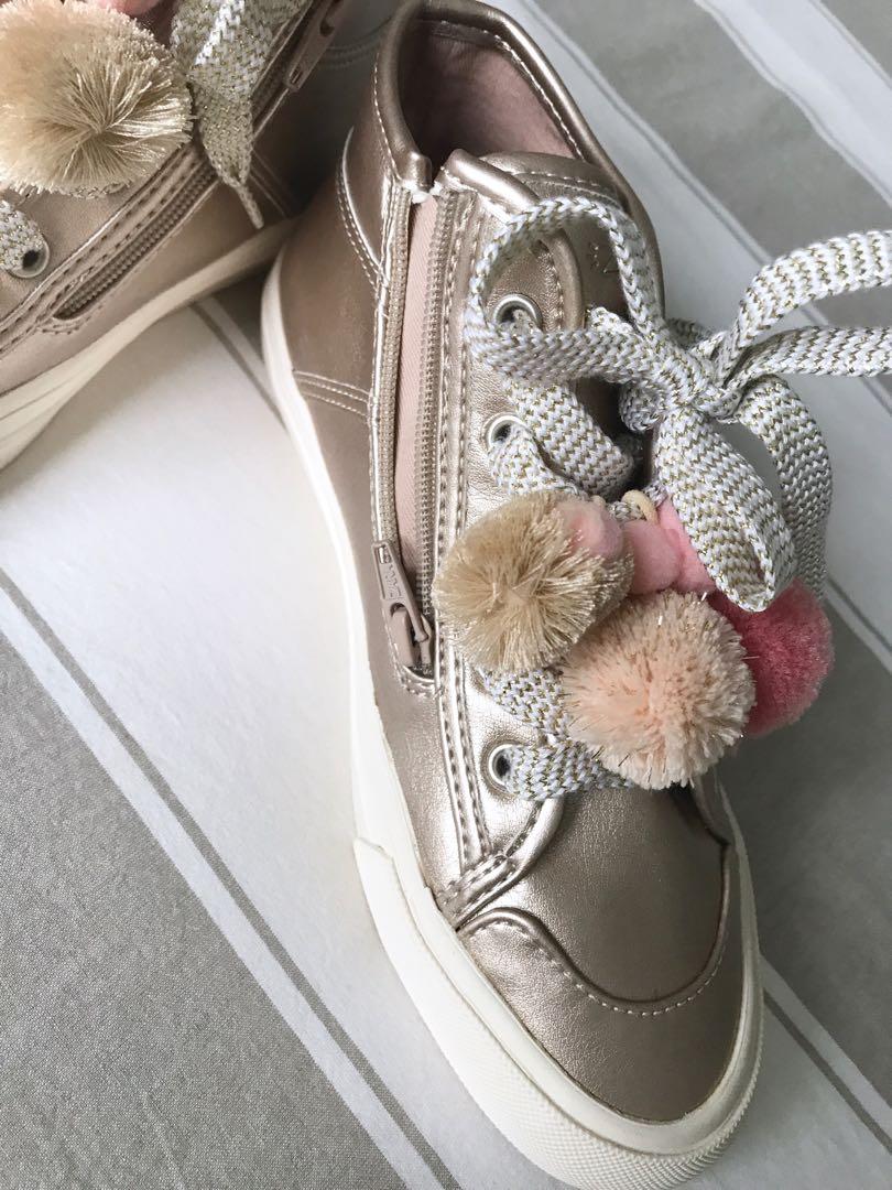 ZARA KIDS HIGH TOP METALLIC POMPOM TRAINERS FOR GIRLS SIZE EU34