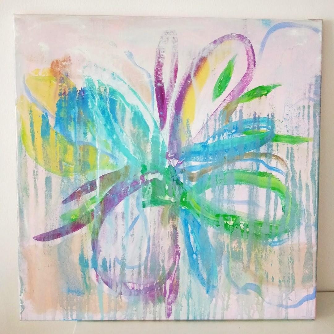 Abstract Floral Butterfly Canvas Painting Acrylic Flower