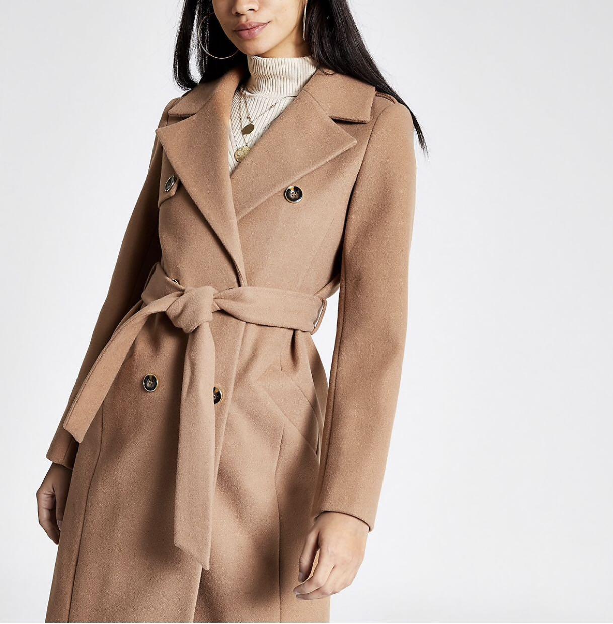 belted camel coat womens