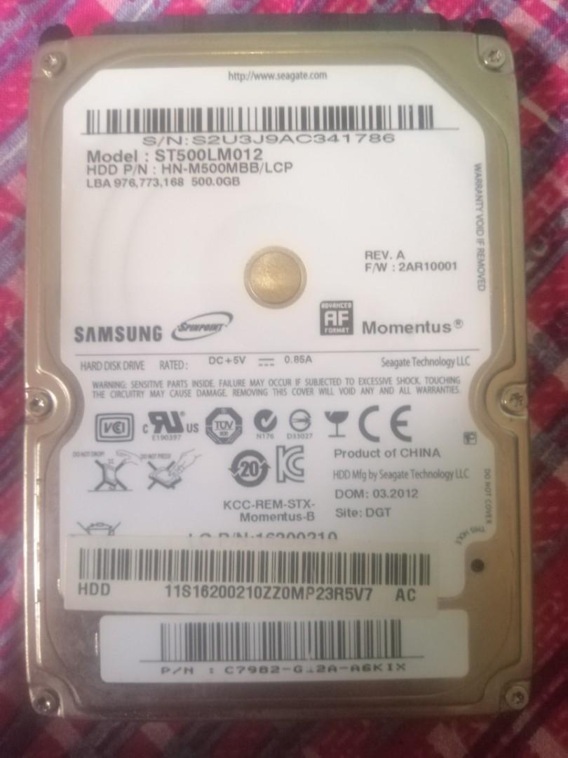 Seagate laptap Hard disk drive 500gb (Category: Hard Disks & Thumbdrives) located in Tanza. Submitted by mmichaela (Listing ID 261190151, Image 1). Description: Slightly used. Rfs: Replaced our laptap hdd but after replacing nasira naman si laptap. So hindi na nagamit..