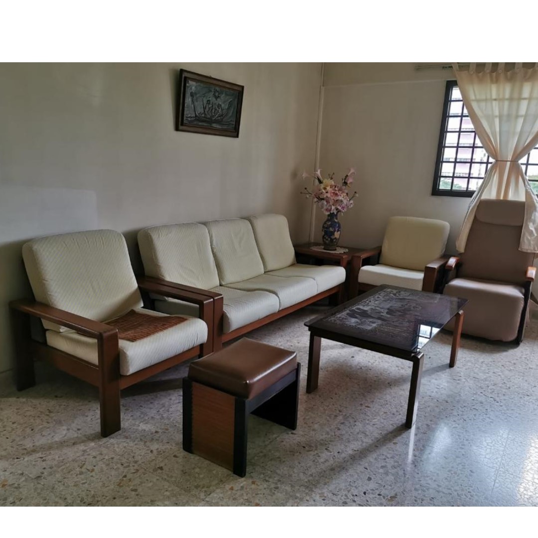 Solid wood sofa set, Furniture & Home Living, Furniture, Sofas on Carousell