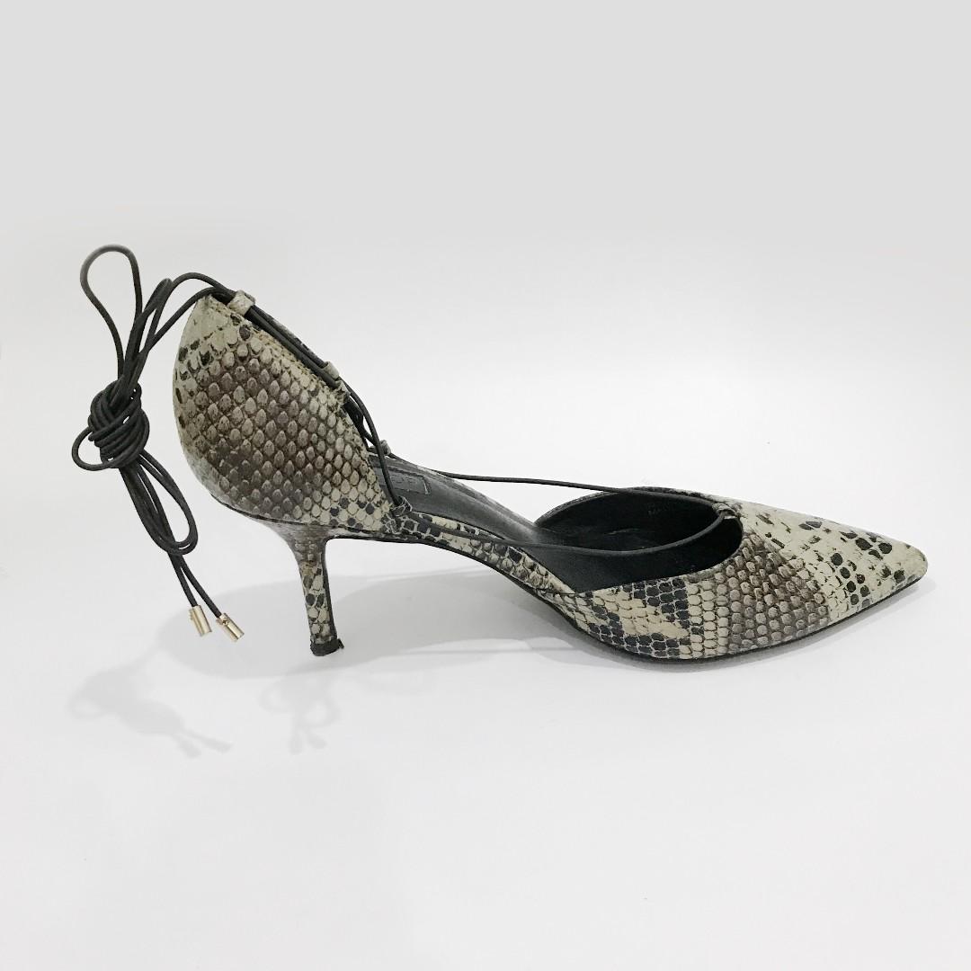 Topshop Snakeskin Print Tie-up Ballerina Heels, Women's Fashion
