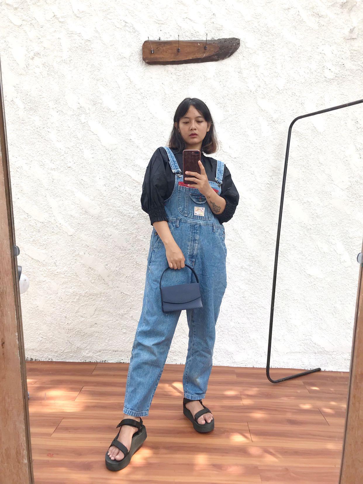 vtg baggy denim overalls, Fesyen Wanita 