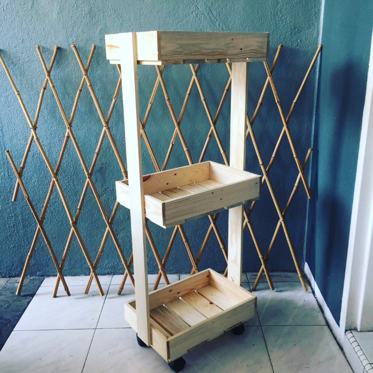 Wooden Shelf 3 Tier with Rollers, Furniture & Home Living, Home Decor