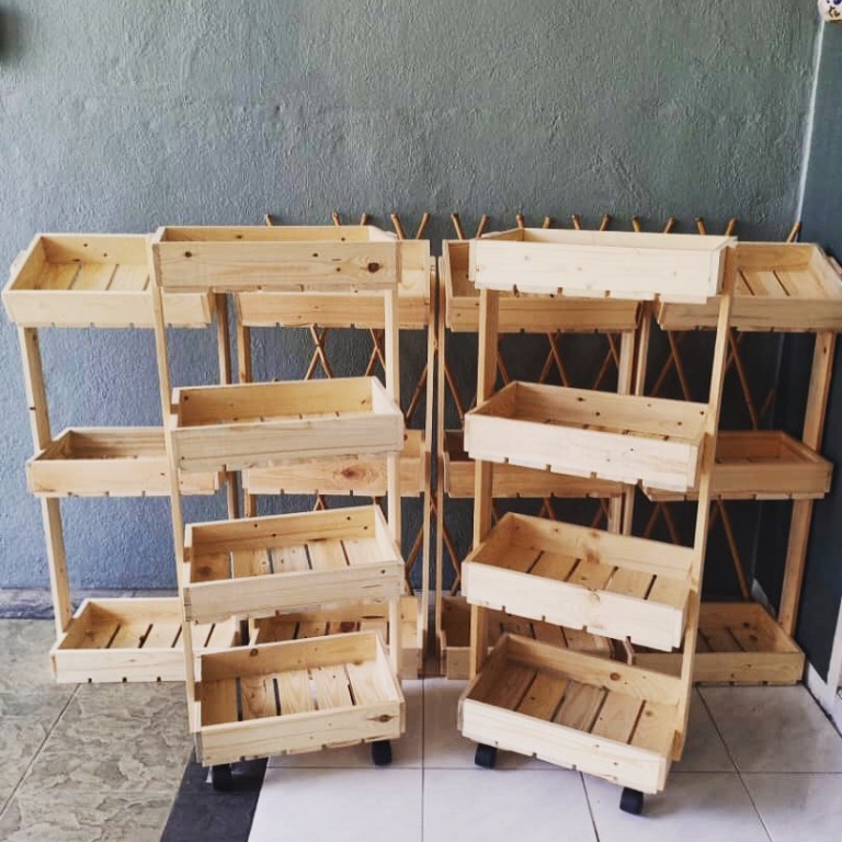 Wooden Shelf 4 Tier with Rollers, Furniture & Home Living, Home Decor