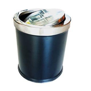 Iron powder coated body with stainless top trash bin