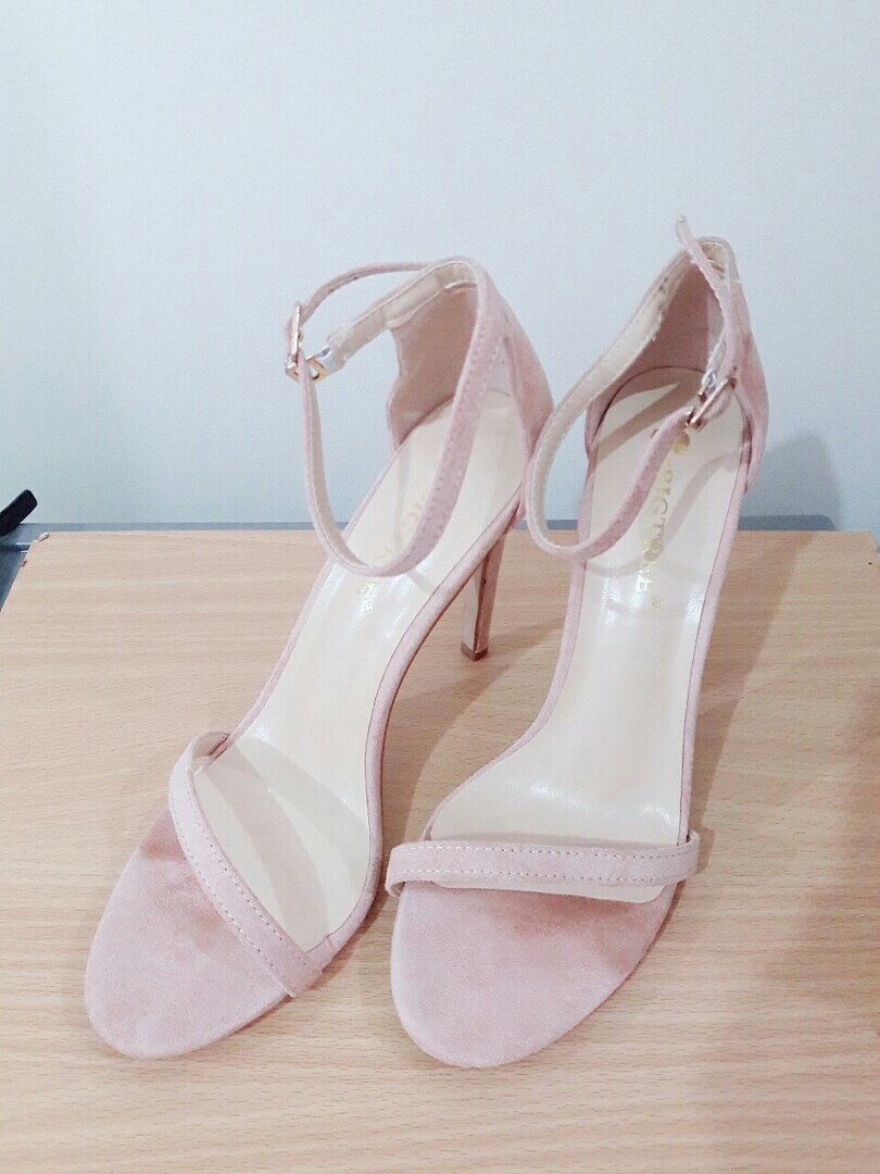 pink suede high heels
