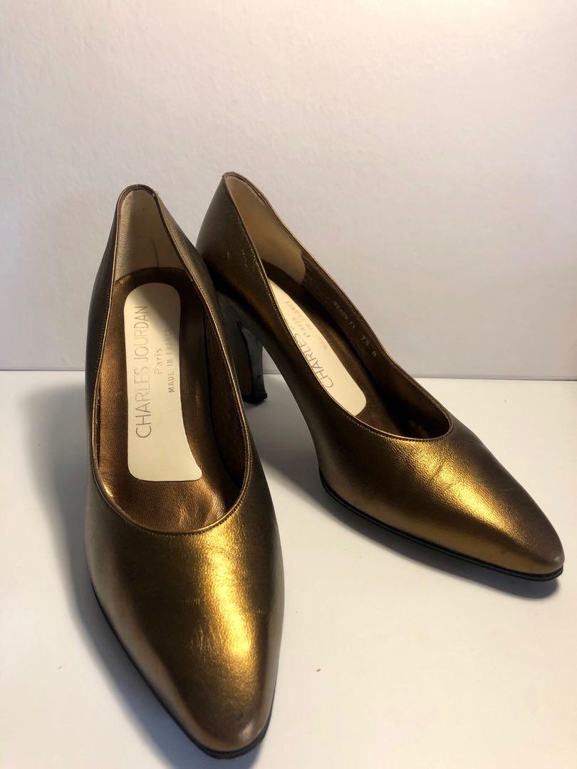 Escarpins Vintage Charles Jourdan En Cuir Beige – Taille 39, Talon Bas, Modèle 5050, état Impeccable