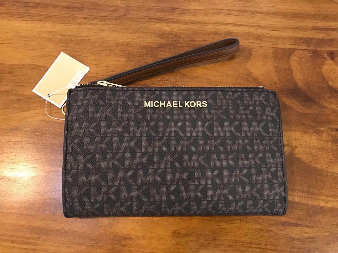 Michael Kors Jet Set Travel double Zip Wristlet Brown 35F8GTVW0B