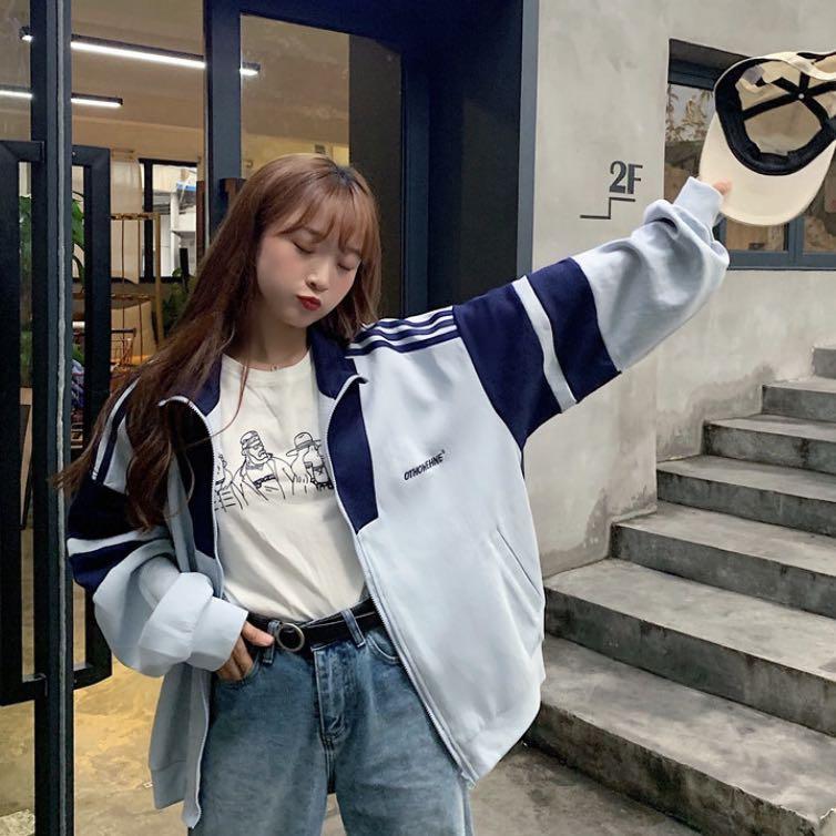 3 COLORS basic oversized baseball colourblock varsity jacket unisex ulzzang  korean trendy outerwear men women stripes