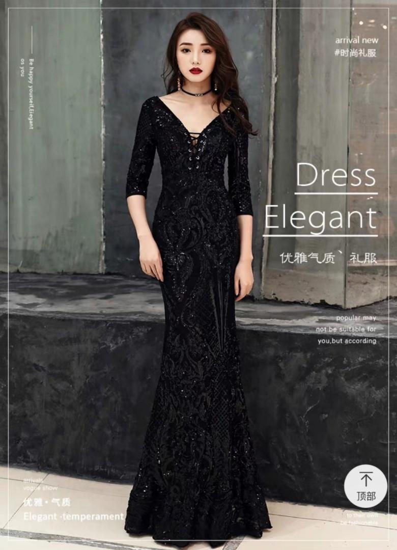 black sequin evening gowns