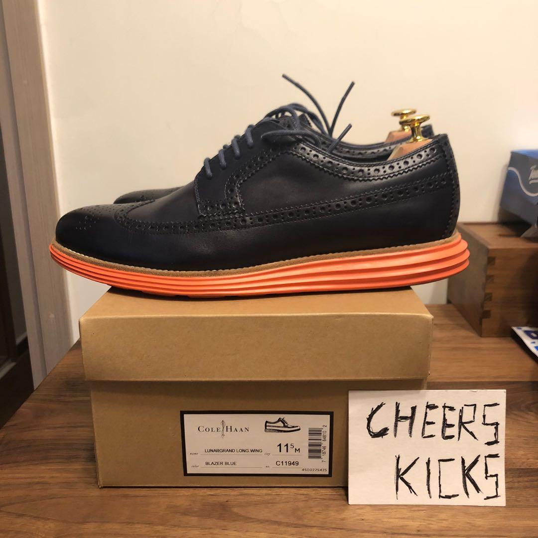 Cole Haan Lunargrand Wingtip Long Wing Navy Blazer Blue Orange 