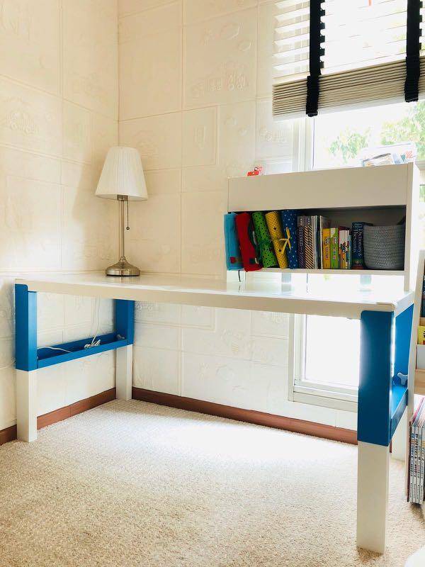 IKEA adjustable desk + Addon bookshelf, Furniture & Home Living