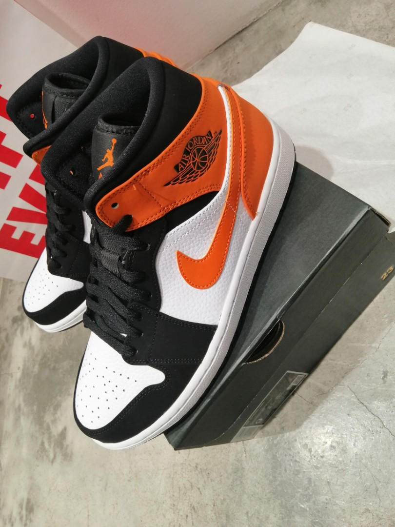 Jordan 1 mid black starfish white Men s Fashion Footwear