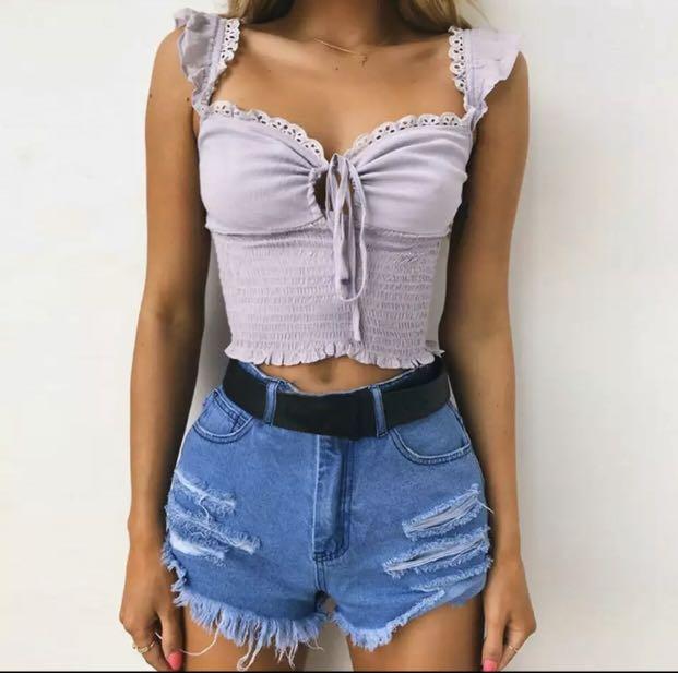 tie strap smocked top