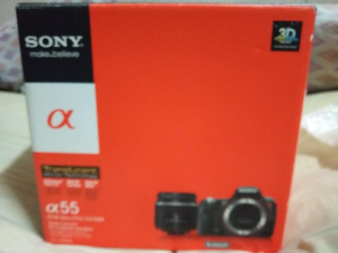 Sony SLT a55 (Category: Flashes) located in Manila. Submitted by code6 (Listing ID 261664479, Image 1). Description: Rarely used GPS up to 10 fps Camera 18-55 lens Battery Charger Box Manuals Unused strap.