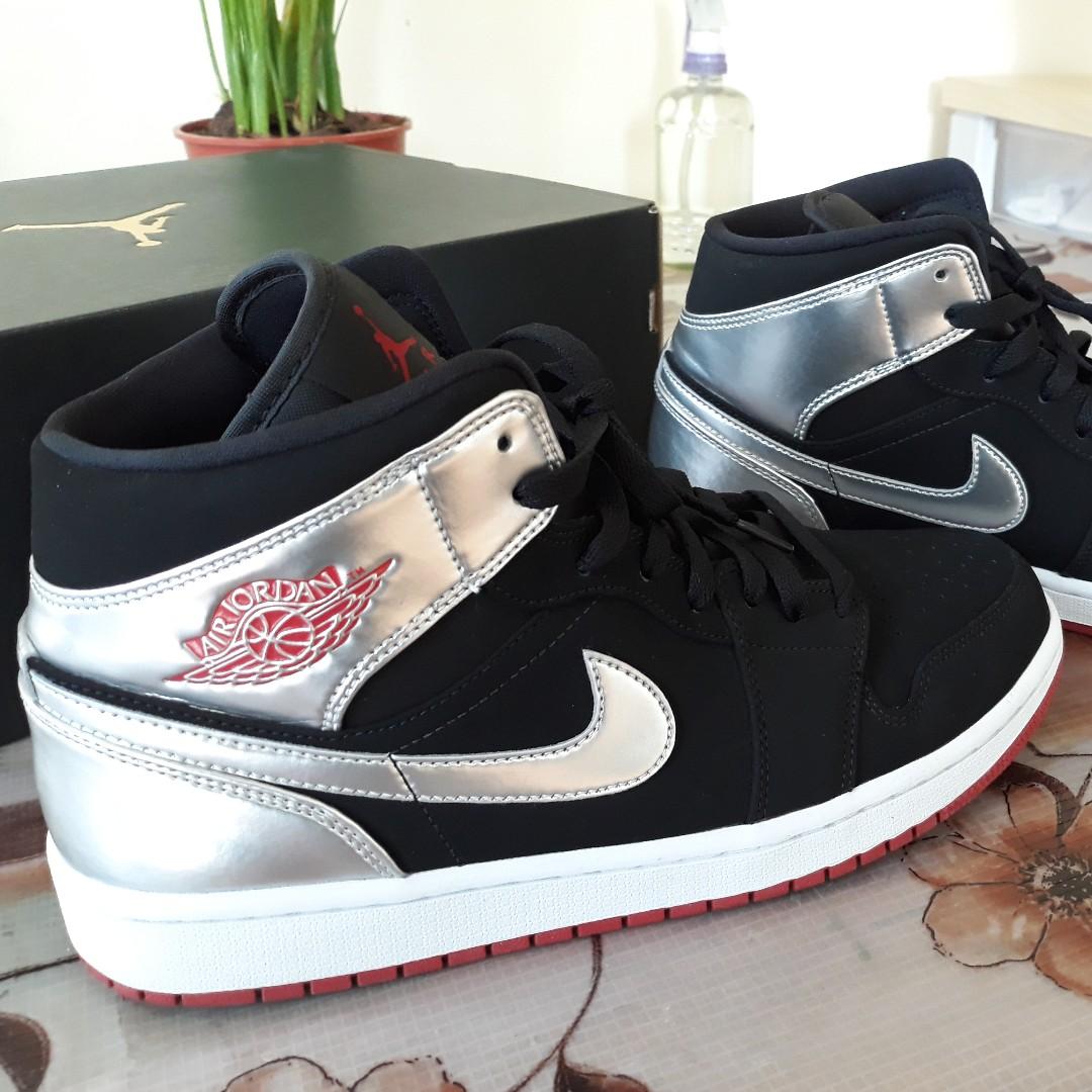 Air jordan 1 mid black red silver shop