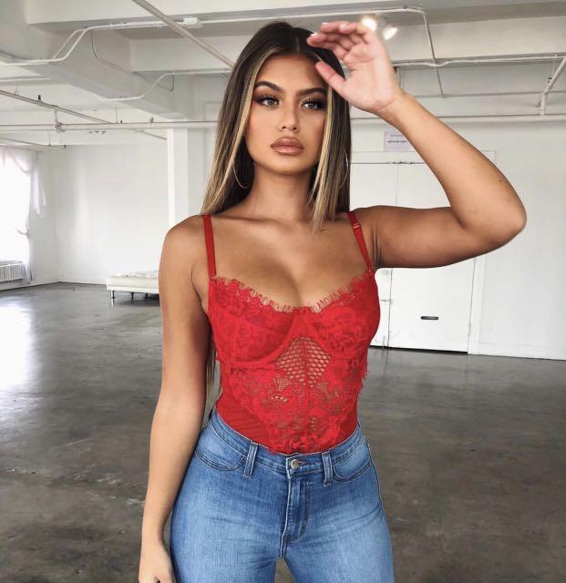Babyboo fashion red lace bodysuit 