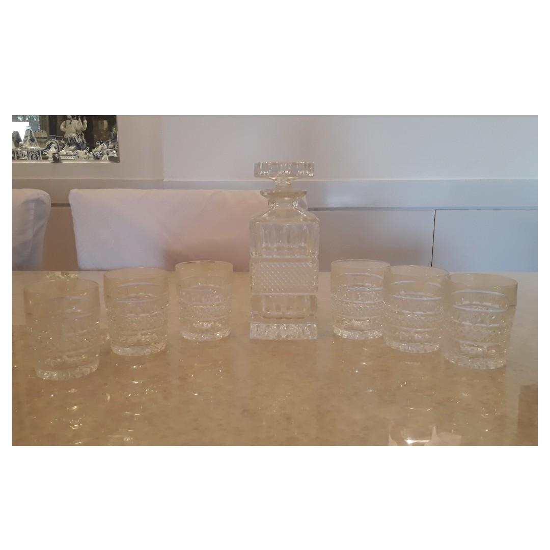 Bohemia Crystal Whiskey Decanter Set Hand Cut 24 Lead Crystal, Furniture & Home Living