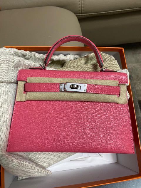 65766 auth HERMES Rose Lipstick pink Mysore leather MINI KELLY 20 SELLIER  Bag BN