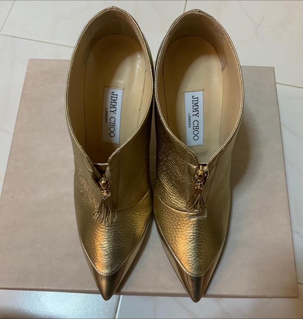 Jimmy Choo Gold Boots Heels 38.5 Luxury Sneakers Footwear on