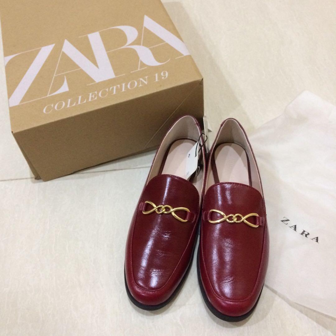 New Zara Leather Red Shoes Size 35 Fesyen Wanita Sepatu Di Carousell