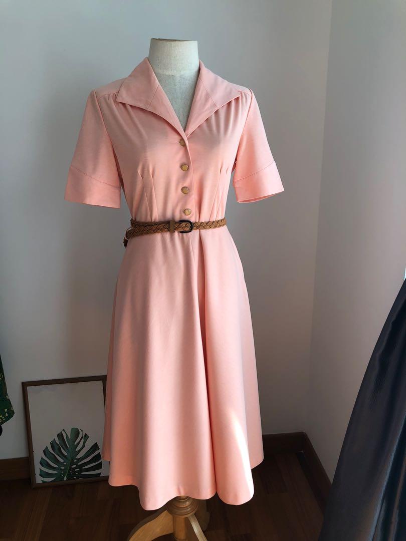 Sale Vintage 1970s Peach Pink Day Dress S M Women S Fashion