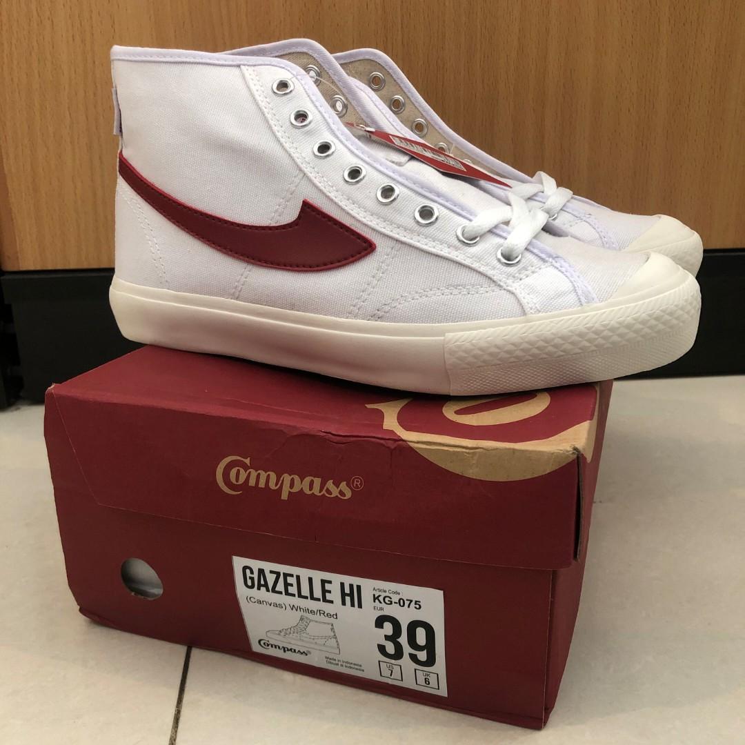 Sepatu Compass Gazelle Hi White Red Size 39 Fesyen Pria Sepatu Sneakers Di Carousell