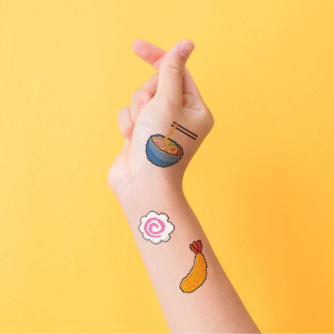 Set of 6 Japanese Food Tattoos — Pixel Art Tattoo / Quirky Small Gift Ideas  #MADEinSG, Hobbies & Toys, Stationery & Craft, Craft Supplies & Tools on  Carousell