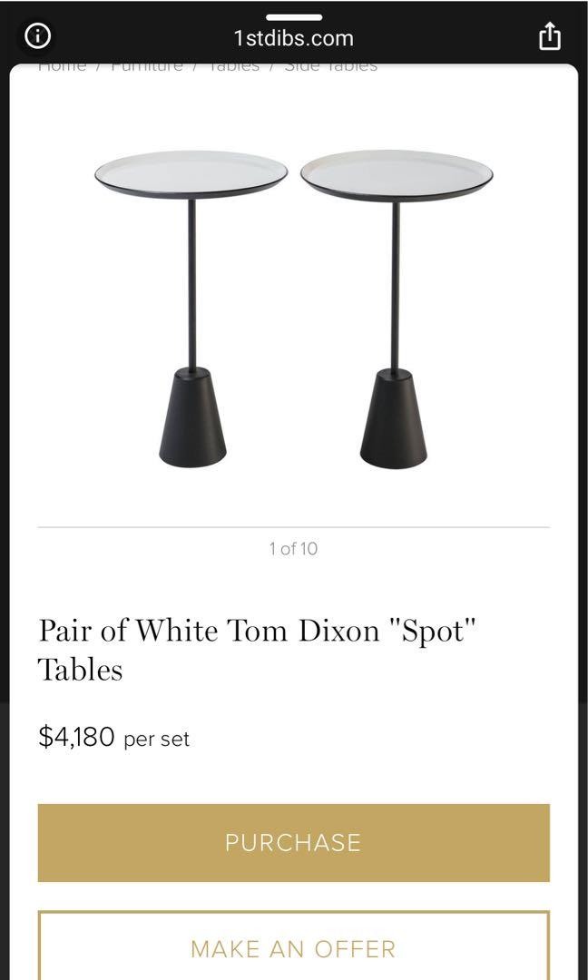 Side Table (Category: Tables & Sets) located in Singapore. Submitted by bejely (Listing ID 261808330, Image 1). Description: Pair of Tom Dixon side tables . Purchased in 2012 from Xtra designs. Vintage ; Out of production now Condition is completely mint- it’s been used gently but looks just like new as it’s fabricated well . Heavy sturdy piece u can use for years. We are selling as moving Retails brand new at USD 4180 . Selling $3000 for both pi