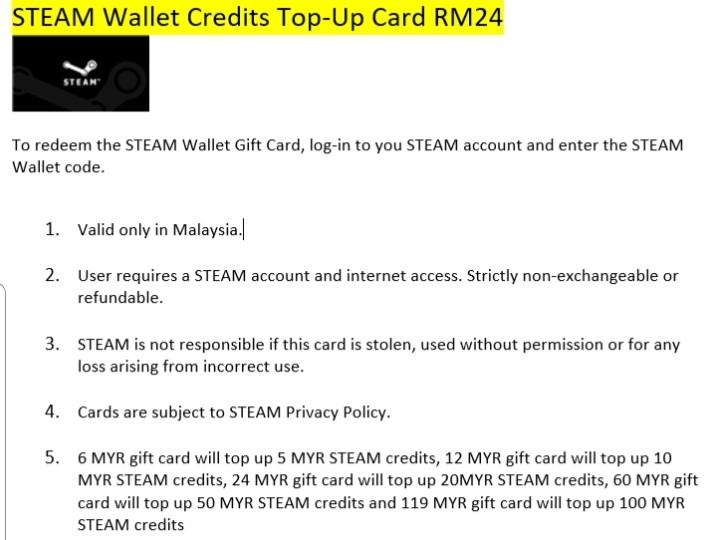 STEAM Wallet Credit RM24, Tickets & Vouchers, Store Credits ...