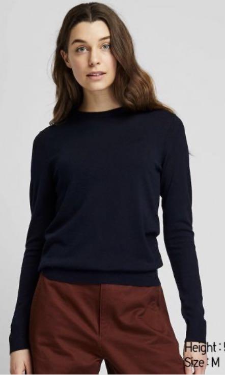 Uniqlo Extra Fine Merino Crew Neck Sweater Size S Black Women s
