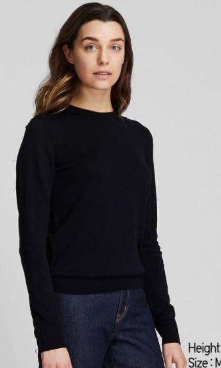 Uniqlo Extra Fine Merino Crew Neck Sweater Size S Black