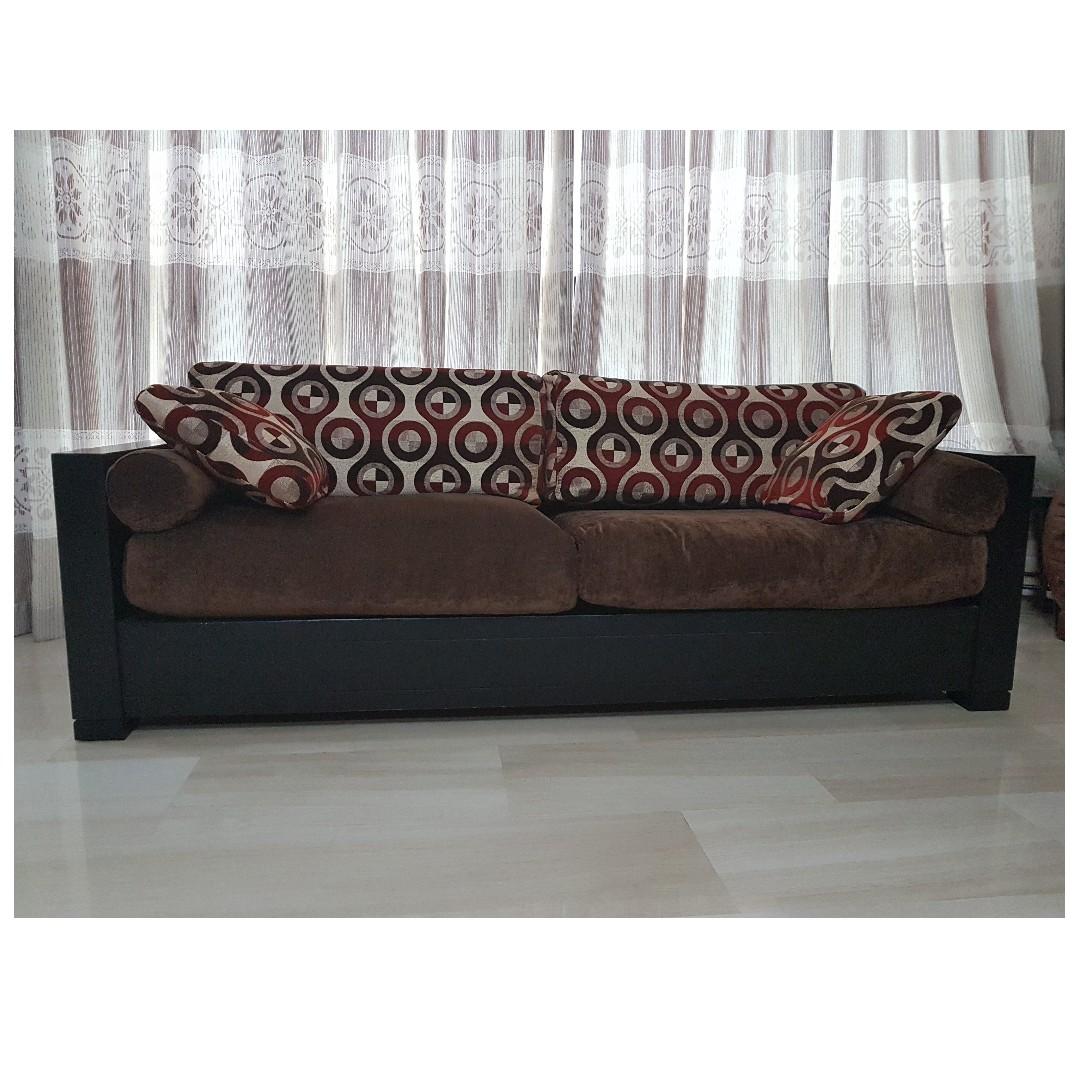 Zen Design Wooden 3 Seat Sofa With Fabric Cushion With Cover Furniture Sofas On Carousell
