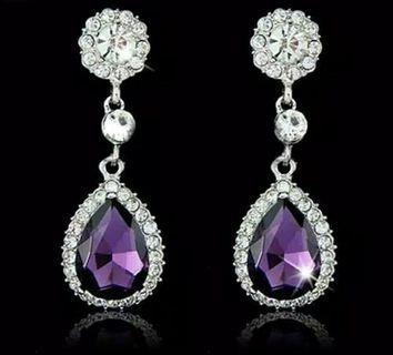 Anting pesta fashion mewah rhinestone purple