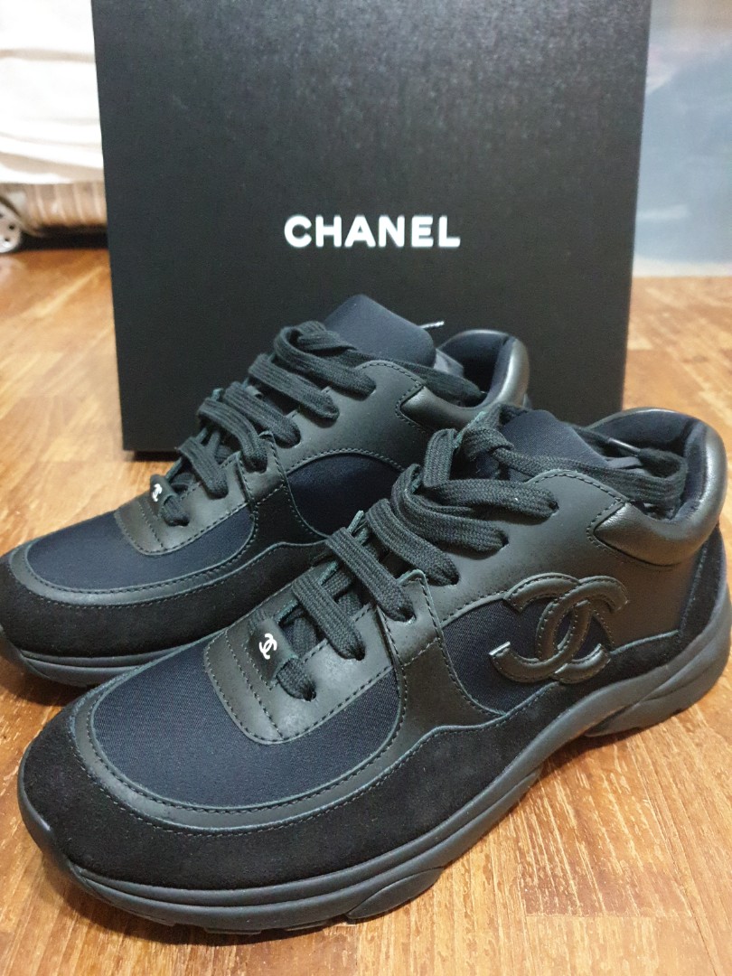 black chanel high top sneakers