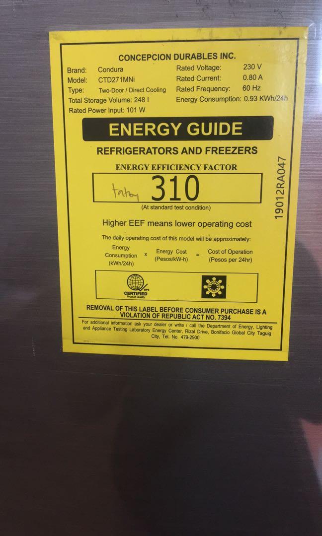 Condura freezer outlet wattage