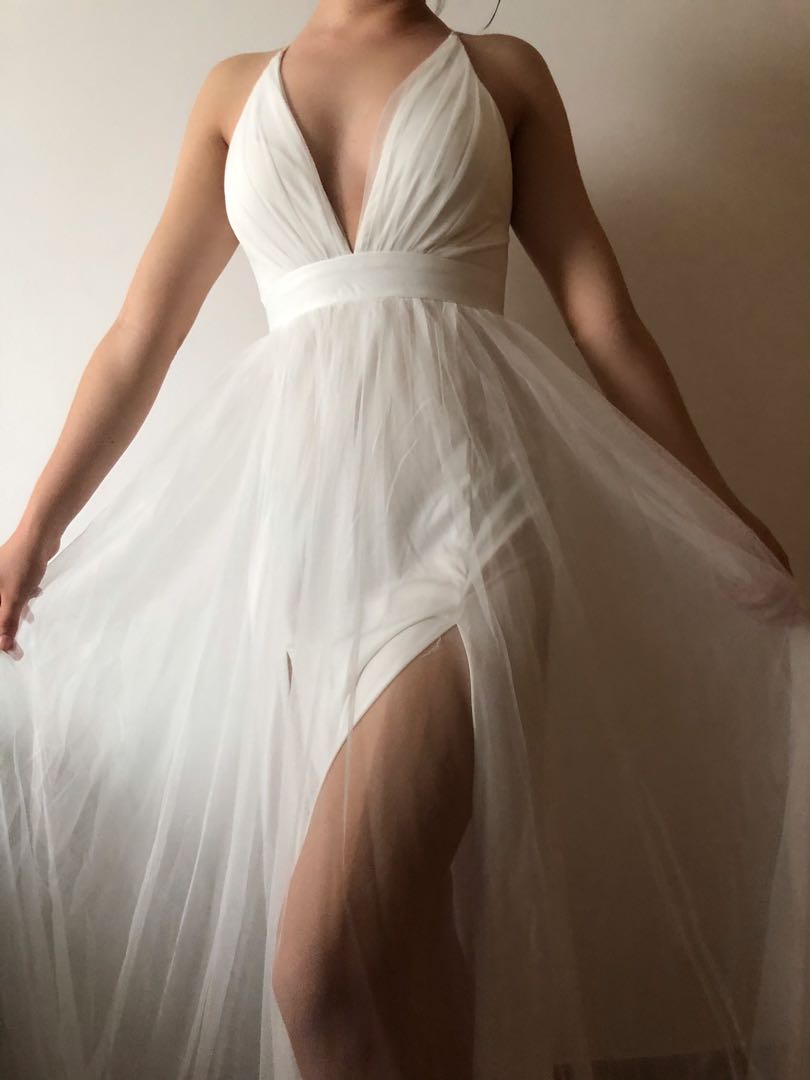 white flowy formal dress
