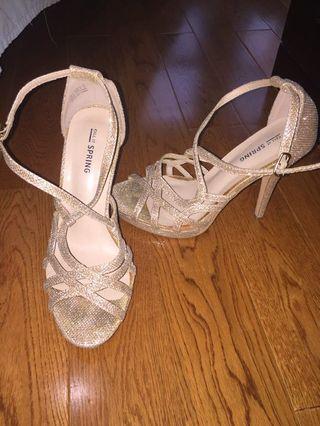 Gold sparkle heels
